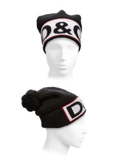 Shop Dolce & Gabbana Knitted Beanie In Black-white