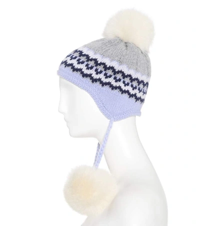 Shop Miu Miu Fur-trimmed Knit Hat In Multicoloured