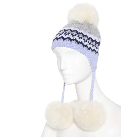 Shop Miu Miu Fur-trimmed Knit Hat In Multicoloured