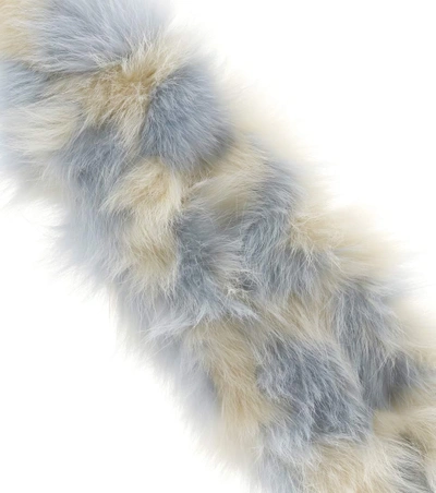 Shop Miu Miu Striped Fur Bag Strap In Blue