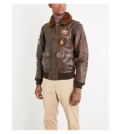 G1 Leather Bomber Jacket In Bison Brown