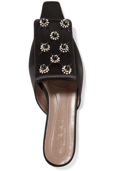 Shop Marni Embellished Satin Slippers In Black