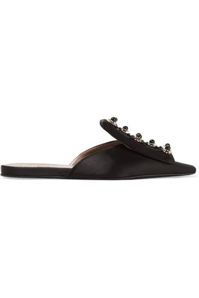 Shop Marni Embellished Satin Slippers In Black