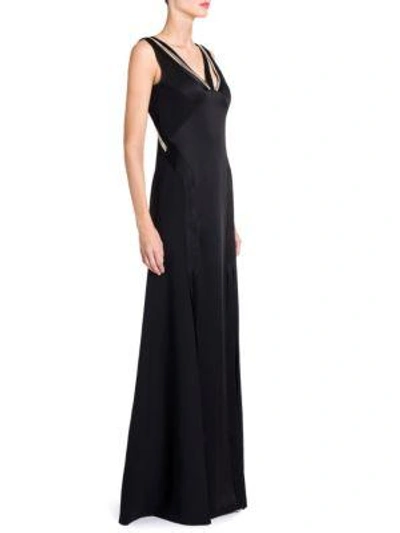 Shop Versace Embellished V-neck Gown In Black