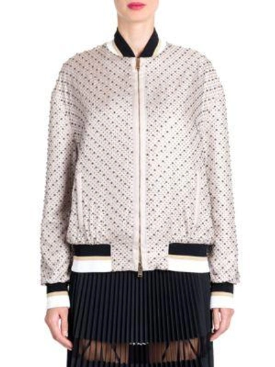 Shop Versace Studded Silk Bomber Jacket In Grey