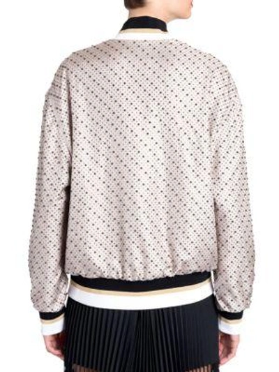 Shop Versace Studded Silk Bomber Jacket In Grey