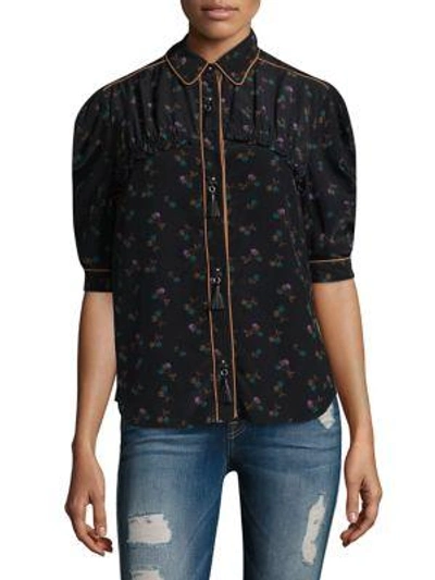 Shop Coach 1941 Gathered Front Silk Top In Black Multi