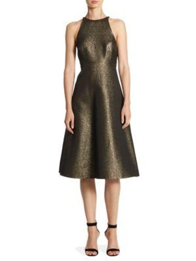 Shop Halston Heritage Glittered Sleeveless Dress In Antique Gold