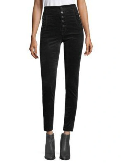 Shop J Brand Natasha Velvet High-rise Skinny Pants In Black
