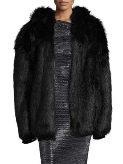 Shop Faith Connexion Sequin Faux Fur Revers Jacket In Black