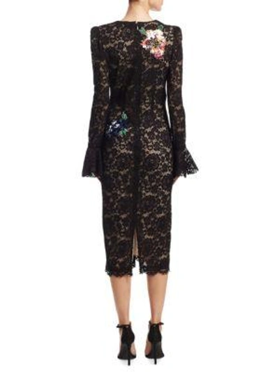 Shop Monique Lhuillier Embroidered Lace Dress In Noir