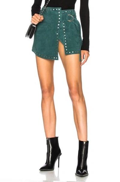 Shop Understated Leather Ultimate For Fwrd Suede Wrap Mini Skirt In Green