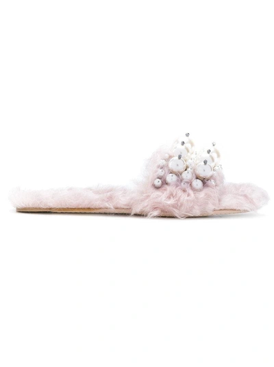 Shop Miu Miu Faux-pearl Embellished Sandals - Pink