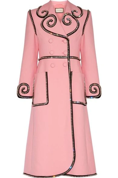 Shop Gucci Swarovski Crystal-embellished Wool Coat In Baby Pink