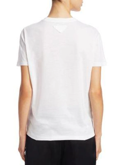 Shop Prada Embroided Feather Cotton Tee In Bianco-pink