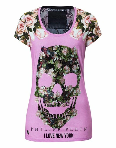 Shop Philipp Plein T-shirt Round Neck Ss "flowers"