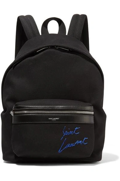 Shop Saint Laurent Leather-trimmed Embroidered Canvas Backpack In Black