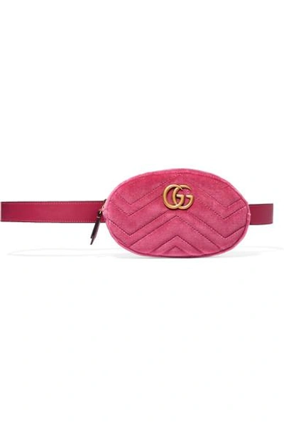 Shop Gucci Gg Marmont Matelassé Velvet And Leather Belt Bag