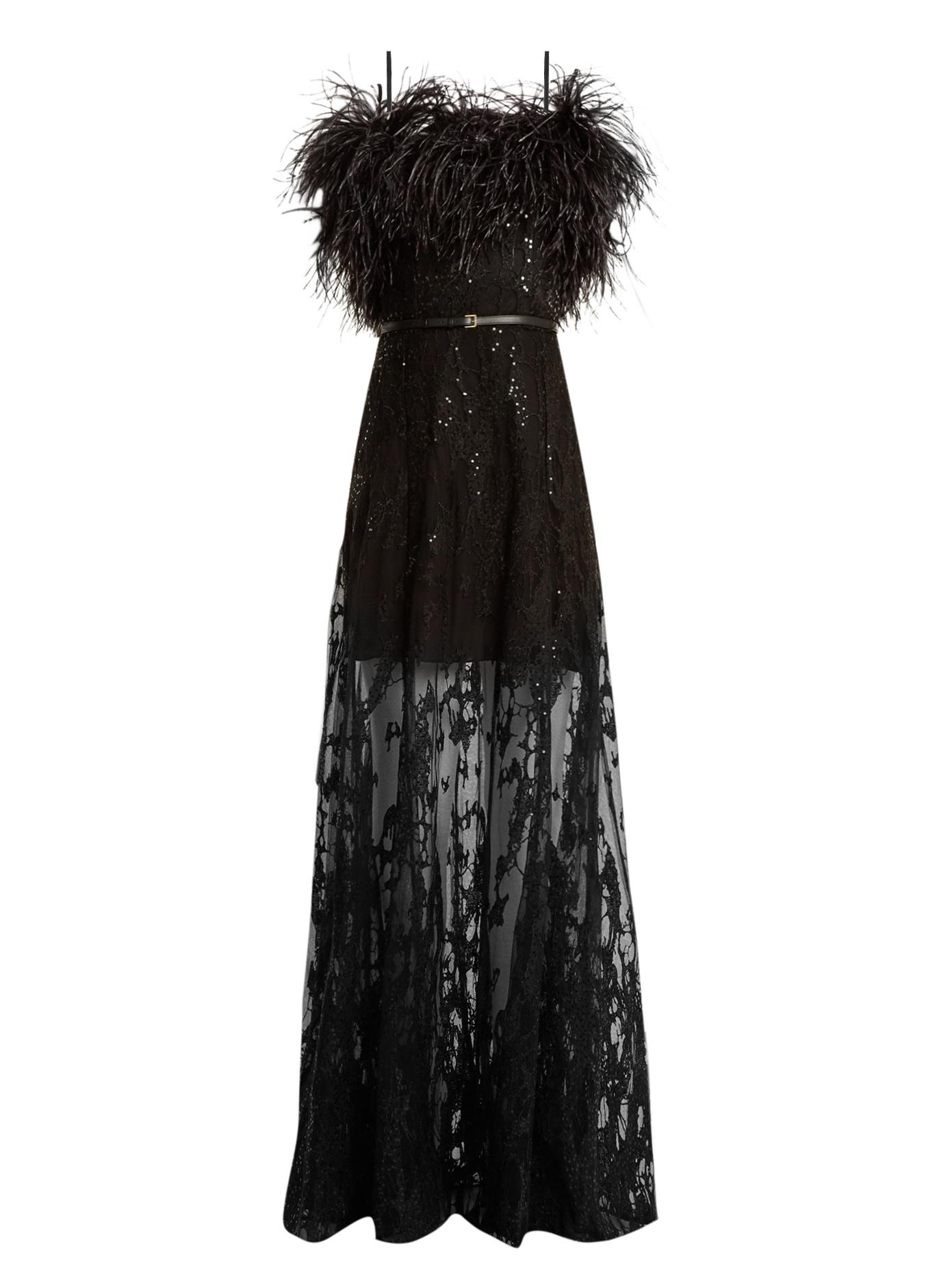 Elie Saab Feather-trimmed Embroidered Strapless Tulle Gown In Black ...