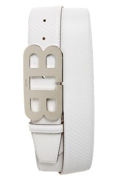Shop Bally Men's  Mirror Buckle Leather Belt In Off White