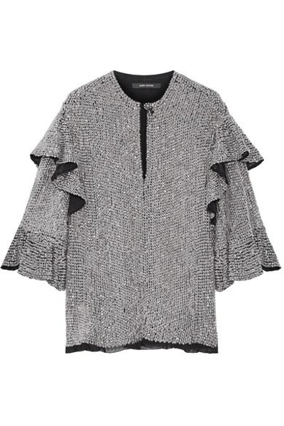 Shop Isabel Marant Basile Ruffled Sequined Tulle Top In Silver