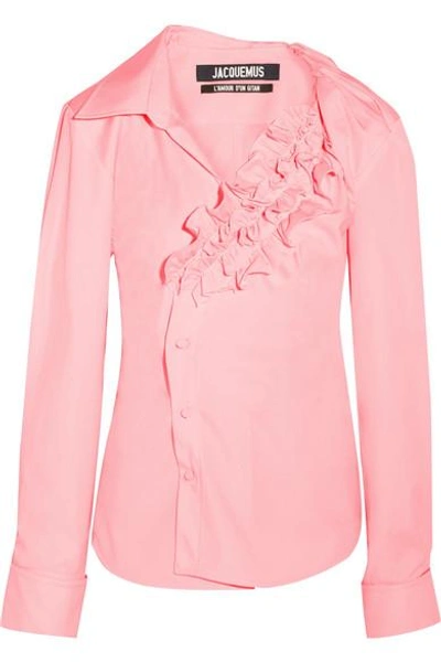 Shop Jacquemus Seville Ruffled Cotton-poplin Shirt In Pink