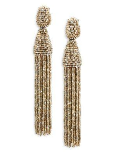 Shop Oscar De La Renta Women's Long Beaded Tassel Clip-on Earrings In Champagne