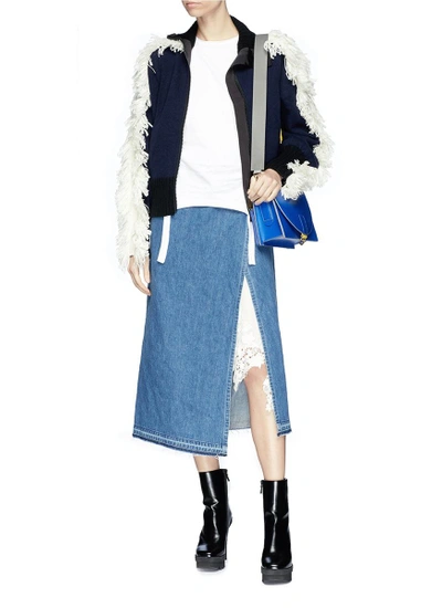 Shop Sacai Belted Denim Wrap Midi Skirt