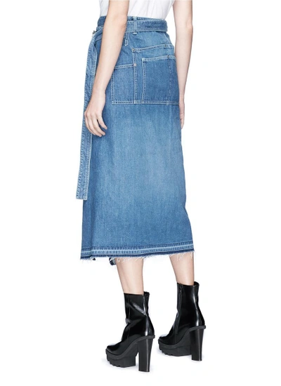 Shop Sacai Belted Denim Wrap Midi Skirt