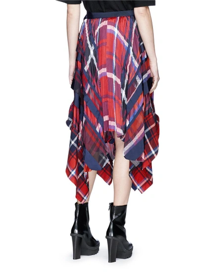 Shop Sacai Plaid Pleated Wrap Midi Skirt