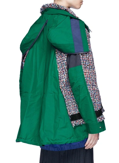 Shop Sacai Colourblock Windbreaker Panel Oversized Tweed Jacket