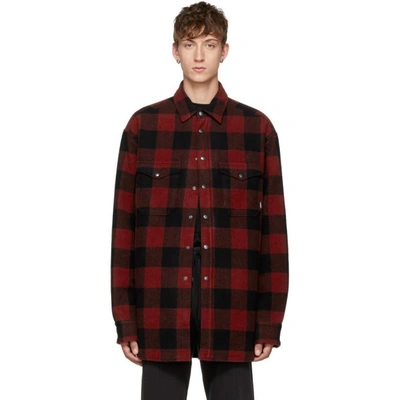 Oversized Checked Wool-blend Shirt In Red