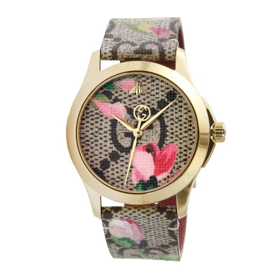 Shop Gucci Watch G-timeless Watch 38 Mm Case With Monogram-floral Pattern In Black