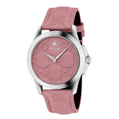 Shop Gucci Watch G-timeless Watch Case 38 Mm With The Engraved Gg Monogram In Pink