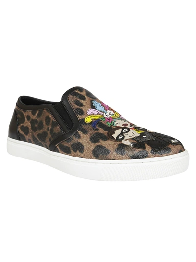 Shop Dolce & Gabbana Designers Patch Slip-on Sneakers In Leopard