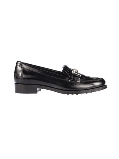 Shop Tod's Fringe Loafers In Black