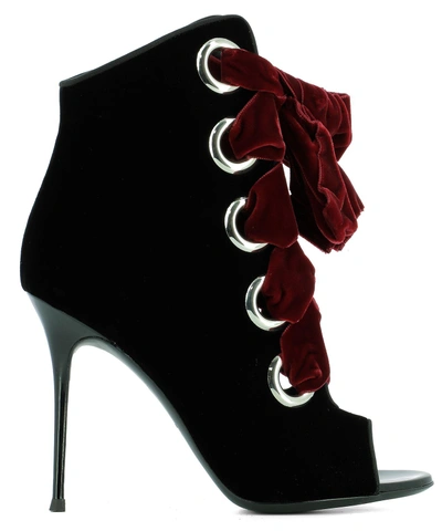 Shop Giuseppe Zanotti Black Velvet Heeled Ankle Boots