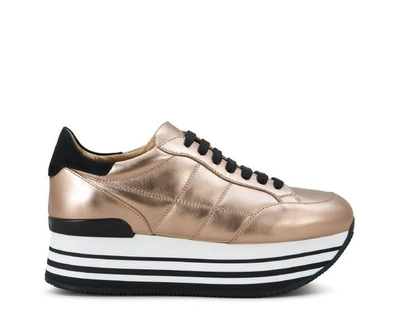Shop Hogan Maxi H222 Sneakers In Metallic-effect Leather In Gold