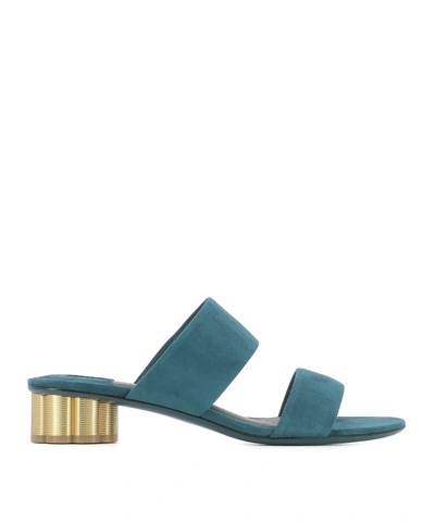 Shop Ferragamo Green Blue Suede Sandals