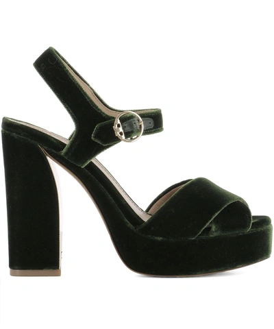 Shop Tory Burch Green Velvet Sandals