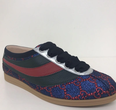 Shop Gucci Falacer Lurex Gg Sneakers In Argento