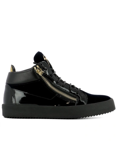 Shop Giuseppe Zanotti Dark Blue Velvet Sneakers