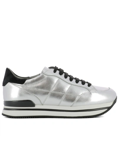 Shop Hogan Silver Leather Sneakers