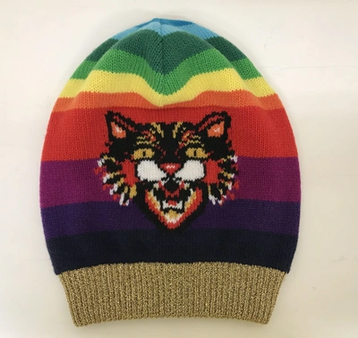 Shop Gucci Angry Cat Motif Beanie Hat In Multicolor