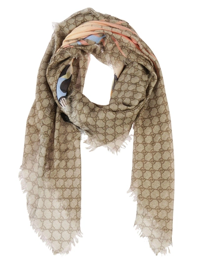 Shop Gucci Angry Cat Scarf In Beige