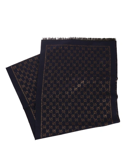 Shop Gucci Jacquard Monogram Scarf In Navy-gold