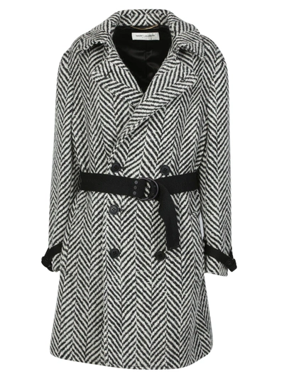 Shop Saint Laurent Trench Coat In Nero-bianco