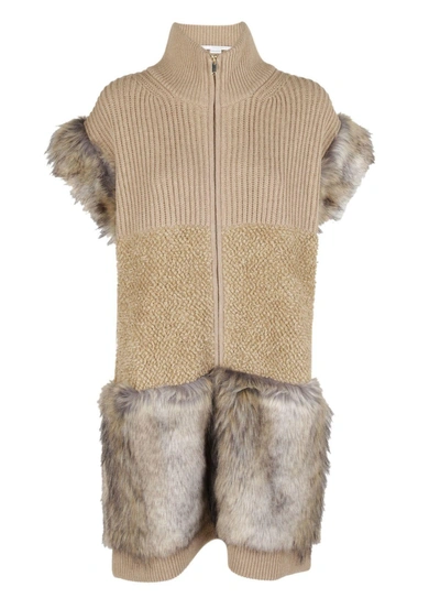 Shop Stella Mccartney Fur Free Fur-trimmed Vest In Cammello