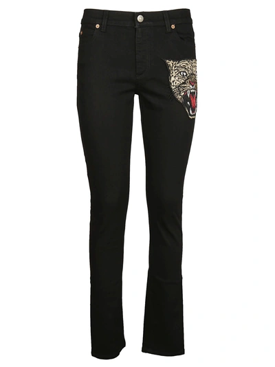 Shop Gucci Angry Cat Embroidered Jeans