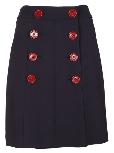 Shop Burberry Double Breasted Skirt In Navy